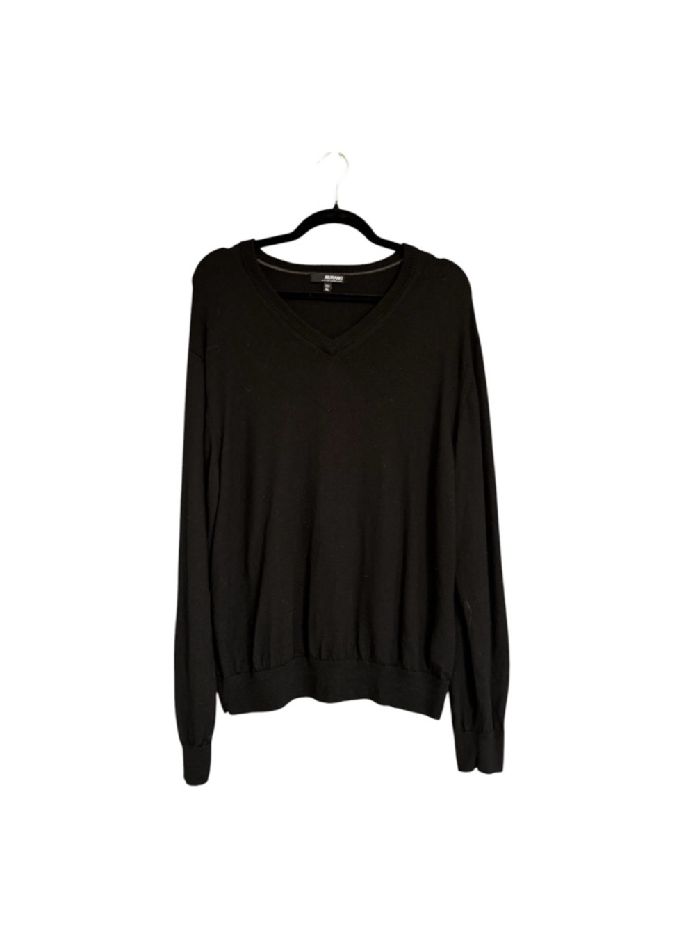 Murano Men's Black Extra Fine Merino Wool V-Neck Sweater XL Classic Lightweight